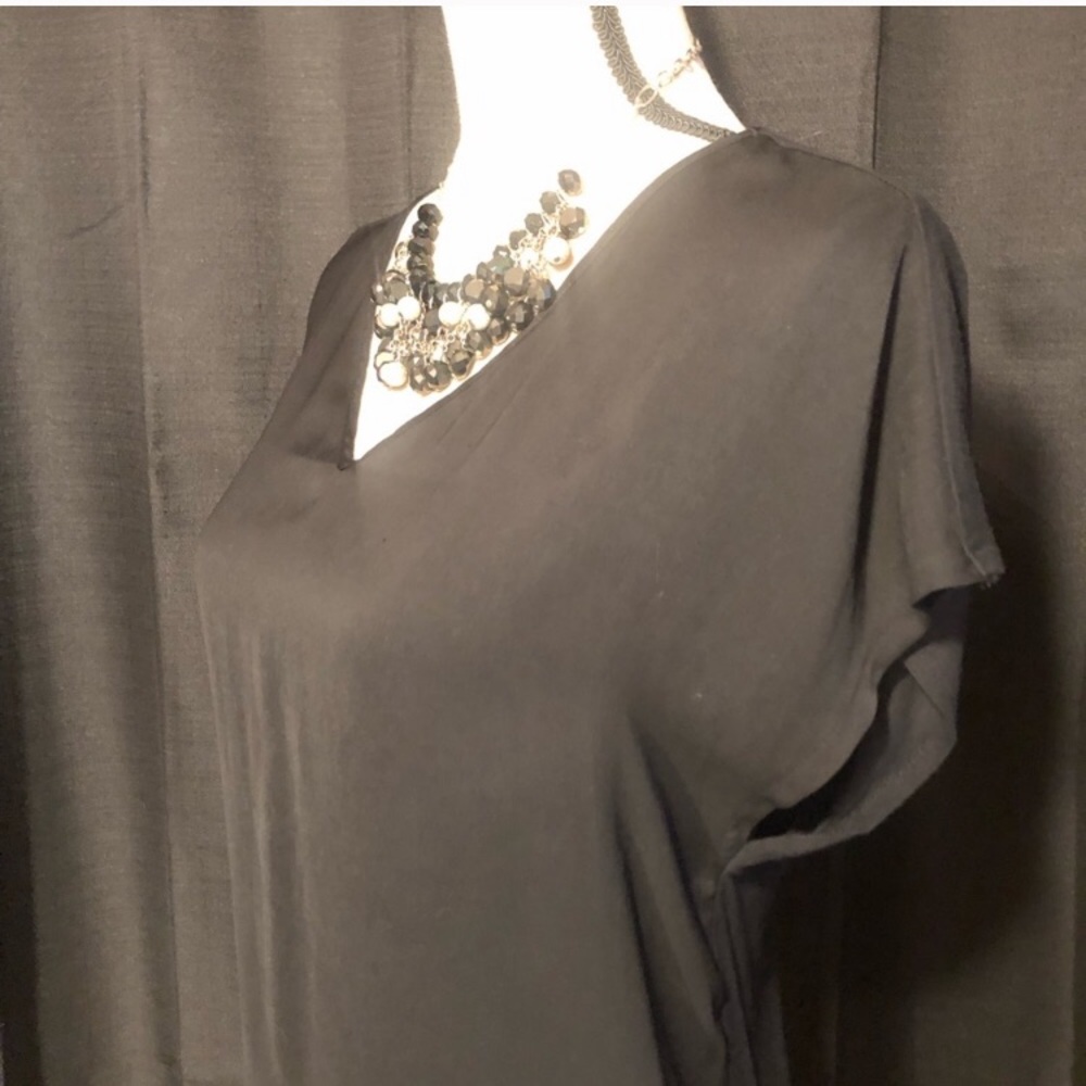 Black Asymmetrical Silky Chiffon V-Neck Tunic